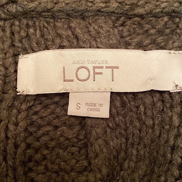 LOFT Olive Green Cable Knit Wool Blend Front Zip Cardigan Sweater Size Small - Picture 7 of 8